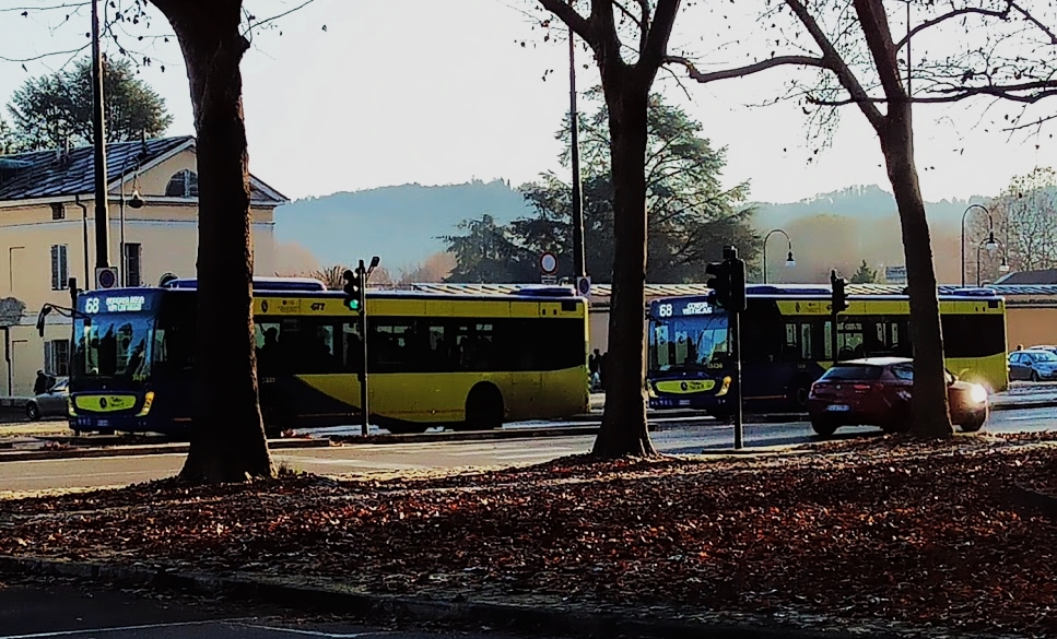 i trasporti torinesi della gtt con bus che passano tutti insieme, dopo lunghe attese